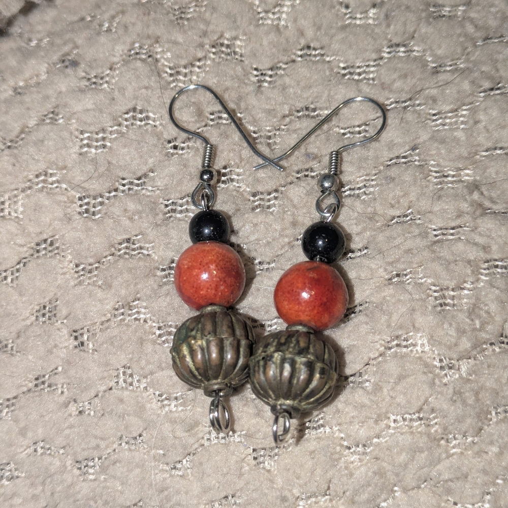 3/$15 Elegant Beaded Earrings with Red and Bronze Accents